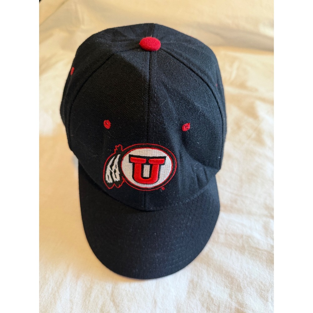 Zephyr Utah Utes Fitted Hat 7 3/8 Black Red Wool Blend NCAA Baseball Cap